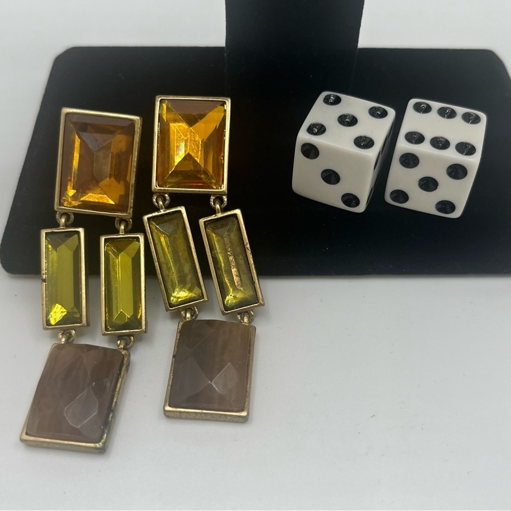 Anne Klein Gold Tone Statement Drop Earrings Amber Green